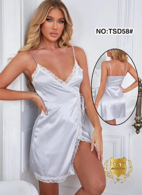 The Once More Nightgown For Women Lace Deep V Neck Sleepwear Satin Slip Silk Nightwear