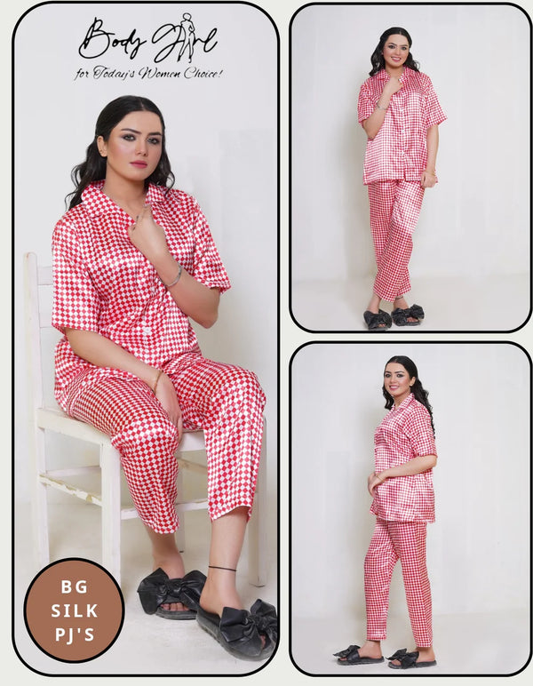 The Once More Luxury BG Silk Pajama Set – Red & White Checkered Sleepwear