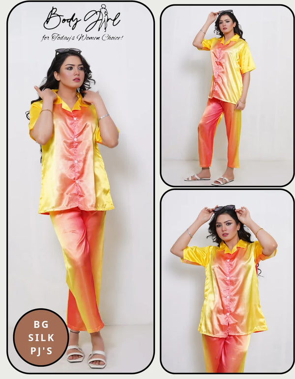 The Once More Sunset Glow Silk Pajama Set – Luxurious Satin Nightwear for Women