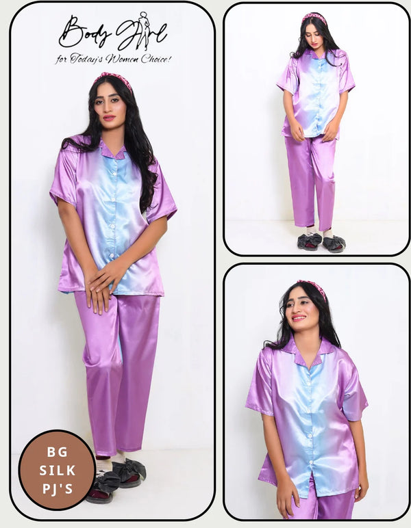 The Once More Luxury BG Silk Pajama Set – Purple & Blue Ombre Sleepwear