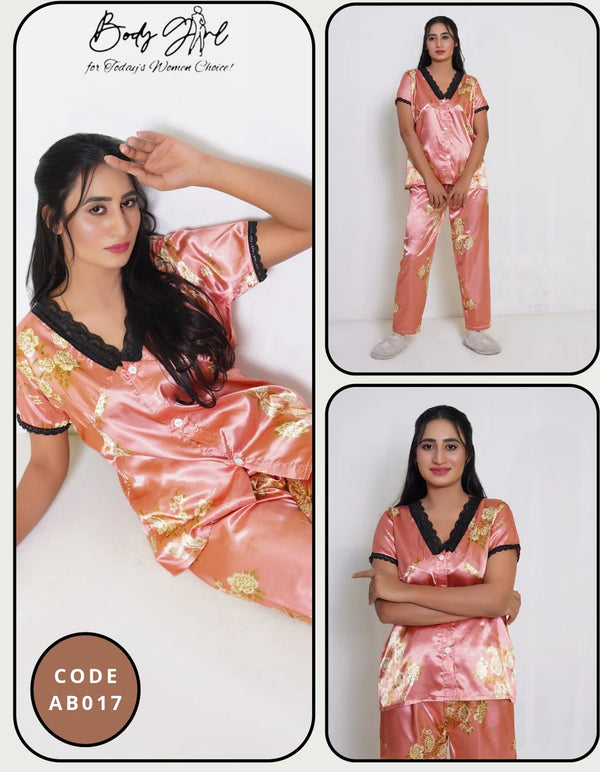 The Once More Women’s 2-Piece Nightwear Set – Orange Printed Pajama & Top | Soft & Comfortable Sleepwear