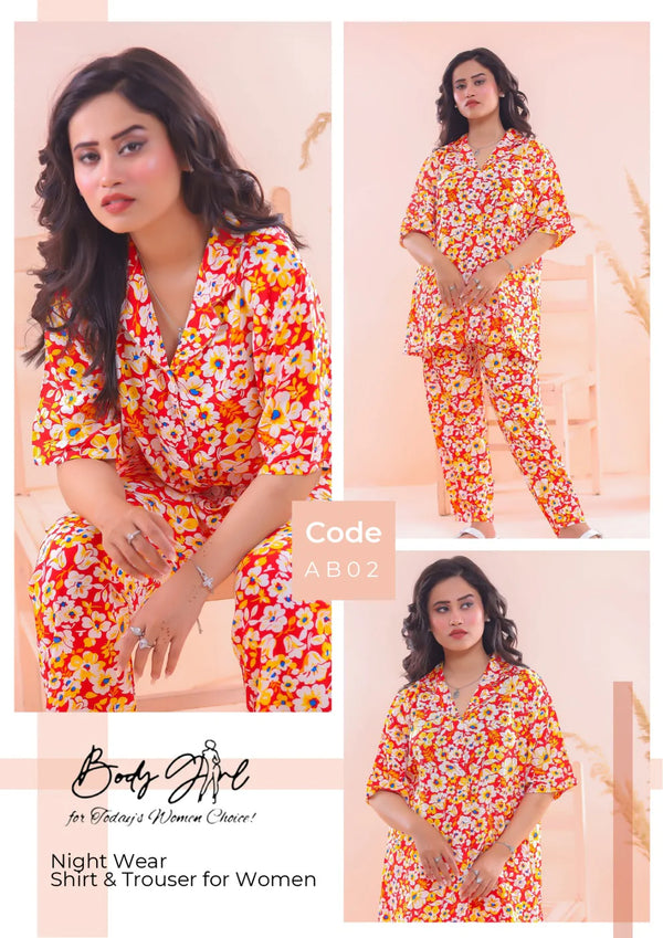 The Once More Floral Printed Shirt & Trouser Night Wear For Girls & Women Free Size