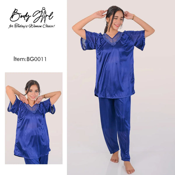 The Once More 2 Pieces V-Neck Bridal Silk Nightwear For Girls & Women Free Size