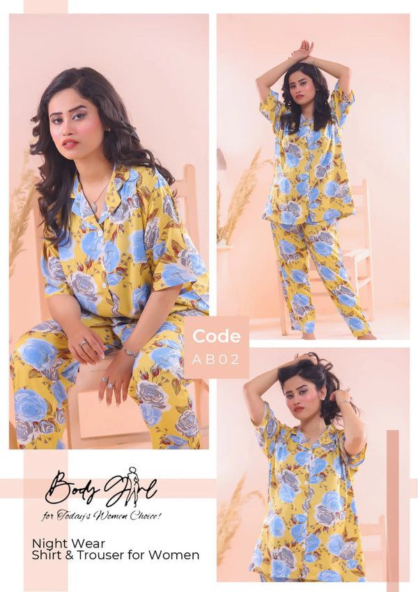 The Once More Floral Printed Shirt & Trouser Night Wear For Girls & Women Free Size