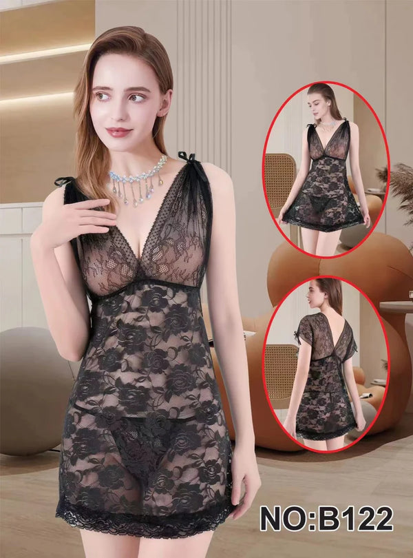 The Once More Lace Night wear for Girls & Women Free Size - Black