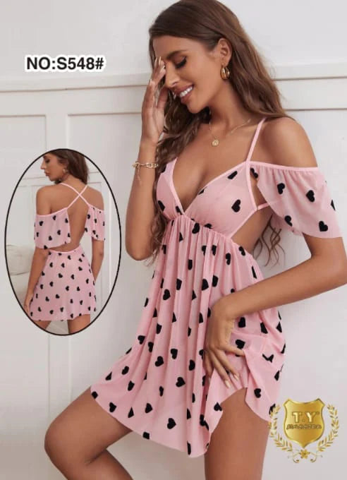 The Once More New Heart Printed Night Dress For Girls & Women Free Size