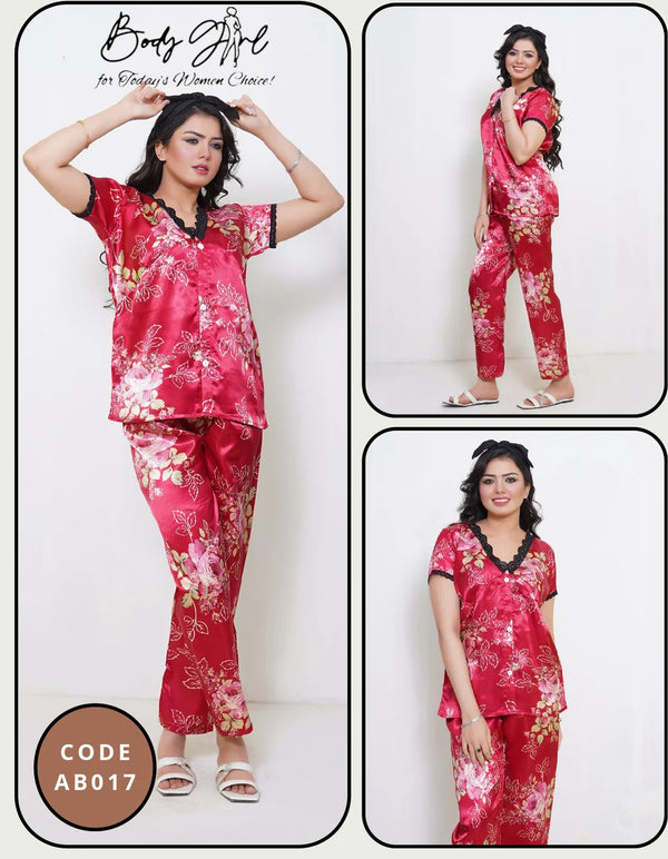 The Once 2 Pcs Half Sleeves Suit with Flower Printed Shirt & Trouser Set for Women